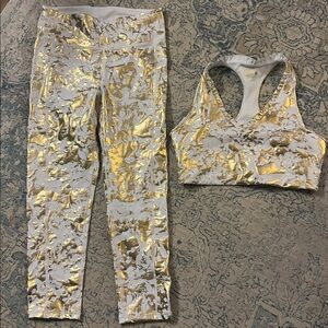 Lilly Pulitzer Luxletic Gold and White leggings and bra set LARGE